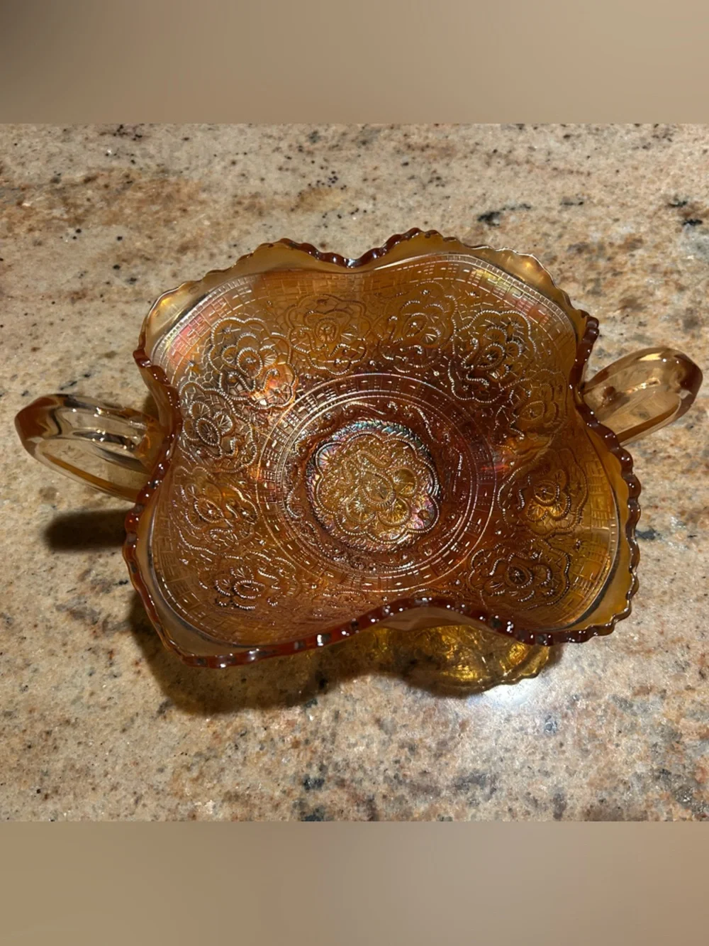 Fenton Persian Medallion Marigold  Carnival Glass Antique Bowl 5”x2.5”